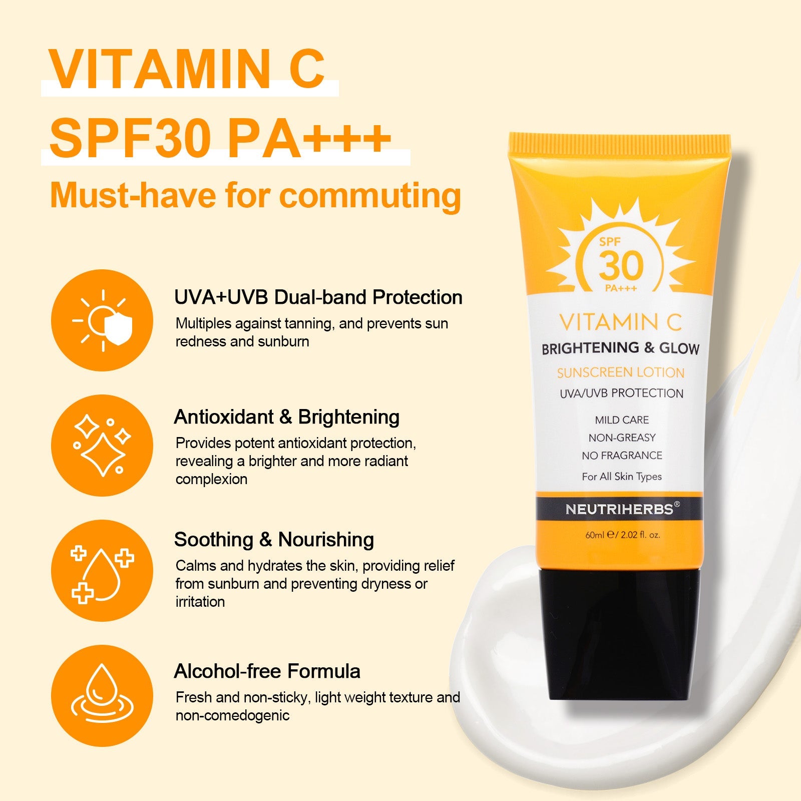 Vitamin C Sunscreen Lotion SPF30 With Non-greasy And Non-fragrance Formula