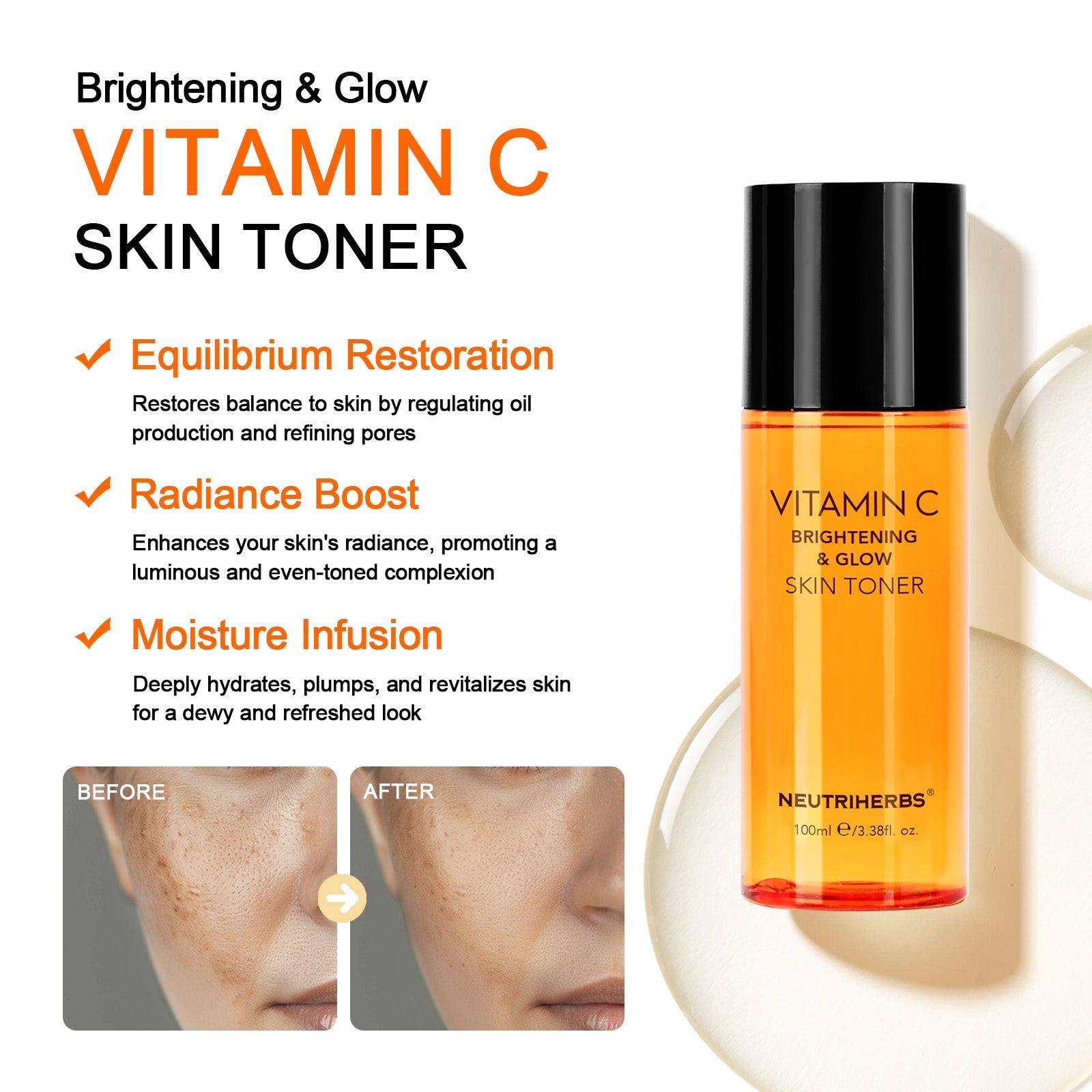 Vitamin C Brightening & Glowing Skin Toner For Moisturizing And Refining Skin